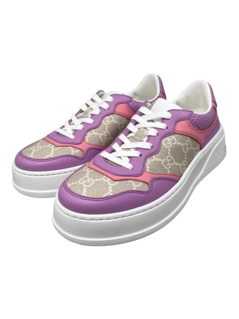Gucci Sneakers GG Supreme Leather Logo Beige Purple Pink